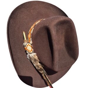 Elegant Brown Cowboy Hat with Feather Detail